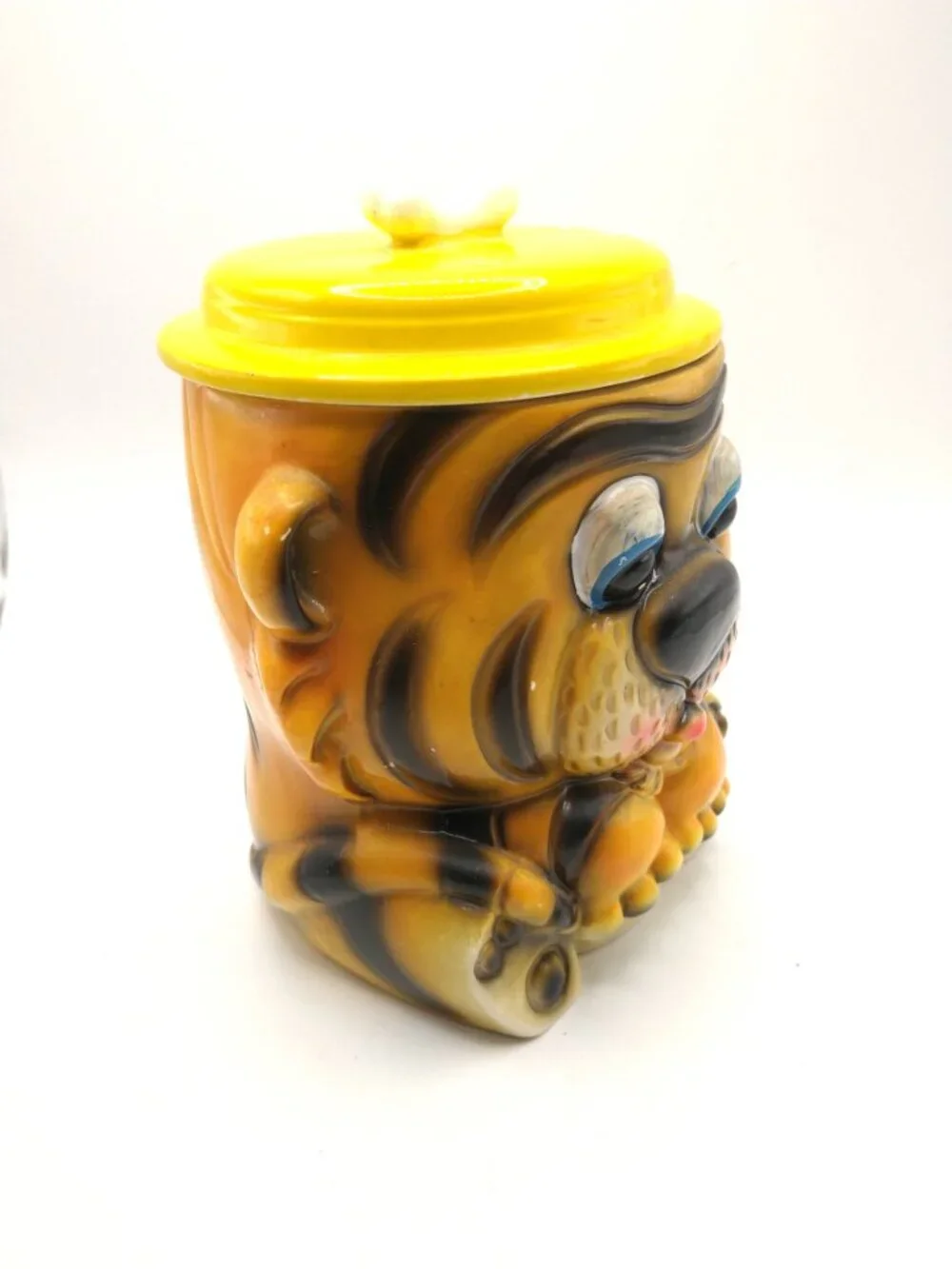 Vintage 1960's Brinn's Kitsch Tiger Ceramic Cookie Jar Made in Japan Mid Century